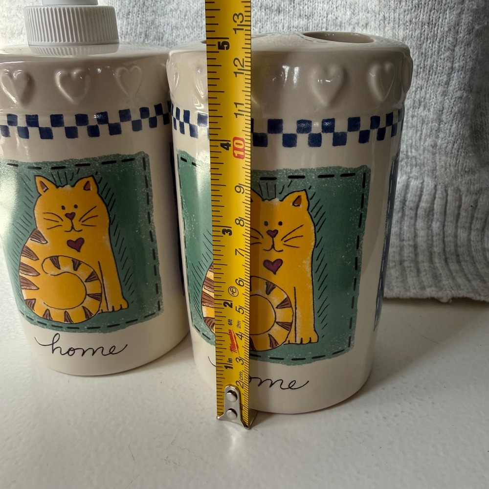 Favorite Things Ceramic Soap Dispenser Toothbrush Holder Set Cat Moon Sunflower - Picture 5 of 6